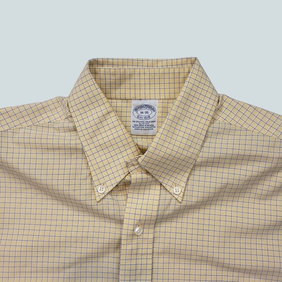 Brooks Brothers 1818 Men's Dress Shirt Yellow Check Button Down  Size 16-35 - Picture 4 of 14
